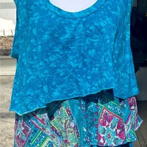 Vintage 90’s Take Two Vibrant Flowy Beachy Boho  Teal Sleeveless Tank Top